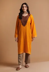 ArtyClick Orange Kashmiri Sozni Embroidery Phiran-Free Size image 1