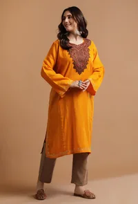 ArtyClick Orange Kashmiri Sozni Embroidery Phiran-Free Size image 2