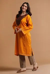 ArtyClick Orange Kashmiri Sozni Embroidery Phiran-Free Size image 3