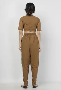 Set of 2: Kanak Plain Beige Cotton Blouse with Beige Cotton Dhoti image 5