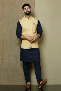 Khaki Yellow- Cotton Nehru Jacket image 1