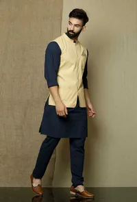 Khaki Yellow- Cotton Nehru Jacket image 3