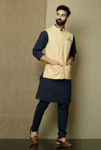 Khaki Yellow- Cotton Nehru Jacket image 4