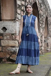 Preet Indigo Blue Tiered Dress With Gota Work image 1