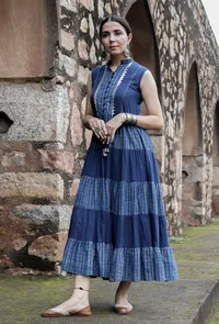 Preet Indigo Blue Tiered Dress With Gota Work image 3