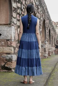 Preet Indigo Blue Tiered Dress With Gota Work image 4