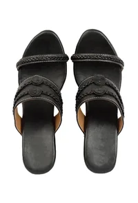 Black and Walnut Brown Wooden Carved Braided Solid Heels image 2