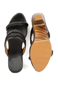 Black and Walnut Brown Wooden Carved Braided Solid Heels image 3