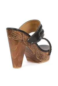 Black and Walnut Brown Wooden Carved Braided Solid Heels image 6