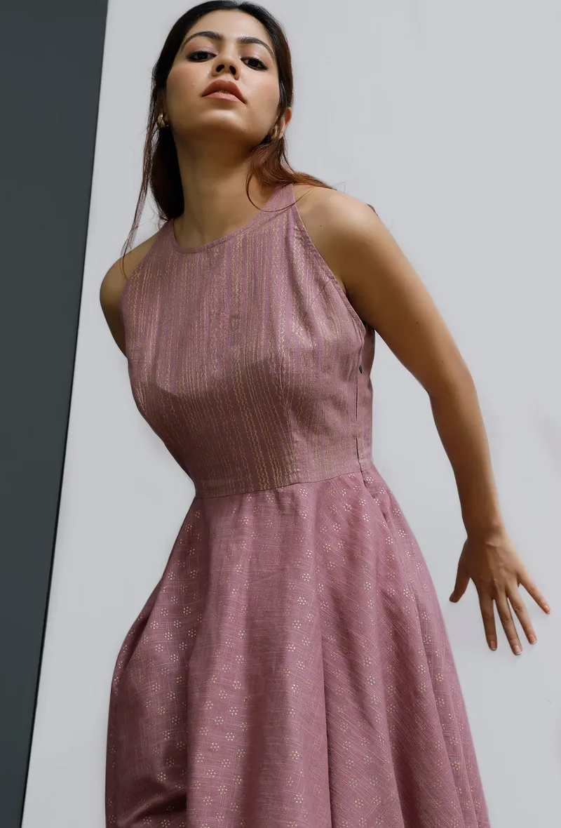 Onion Pink Hand-Block Printed Short Kurti