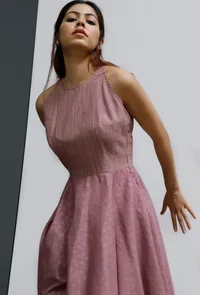 Onion Pink Hand-Block Printed Short Kurti image 1