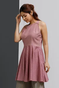 Onion Pink Hand-Block Printed Short Kurti image 2