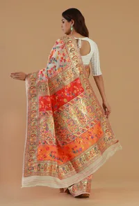 Ivory Heritage Floral Silk Wool Saree with Unstitched Blouse image 6