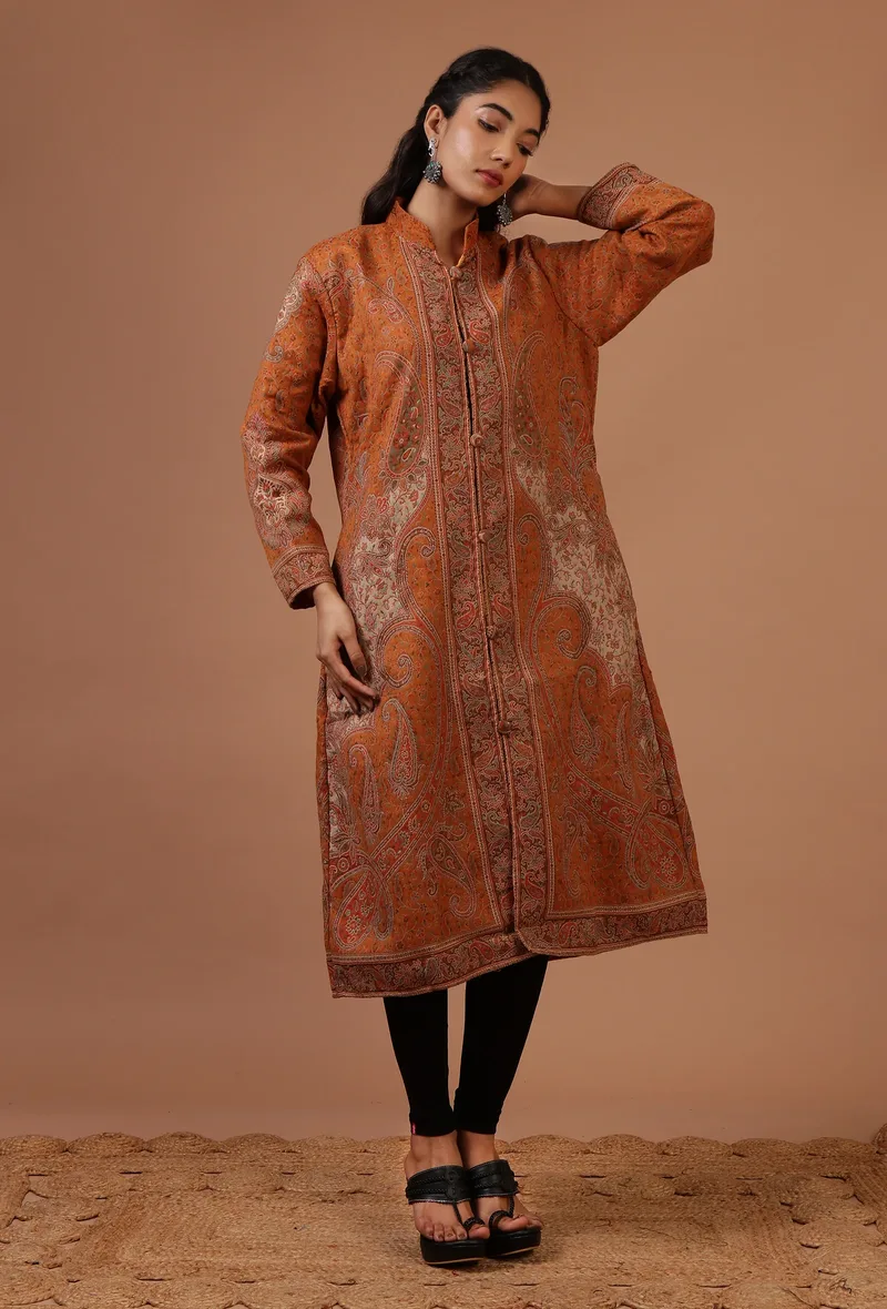Windsor Tan & Multicolor Kani Embroidered Long Jacket