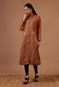 Windsor Tan & Multicolor Kani Embroidered Long Jacket image 3