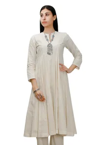 Off-White cotton Anarkali image 2