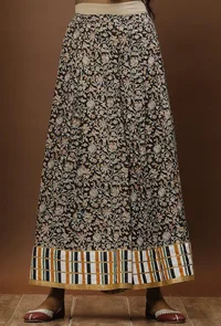 Black Kalamkari Cotton Flared Pants image 1