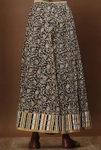 Black Kalamkari Cotton Flared Pants image 3