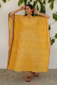 Mustard Yellow Pure Jamdani Cotton Kaftan Dress image 2