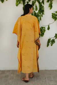 Mustard Yellow Pure Jamdani Cotton Kaftan Dress image 4