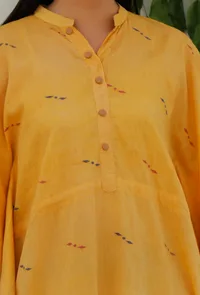 Mustard Yellow Pure Jamdani Cotton Kaftan Dress image 5