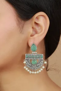 Emerald Mist Oxidised Earrings image 1