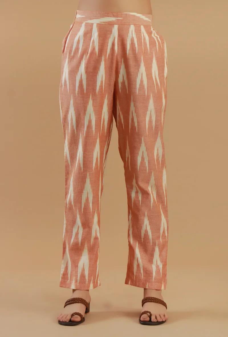 Peach Ikat Cotton Straight Pant