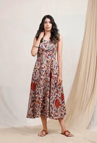 Red Kalamkari Halter Dress image 1