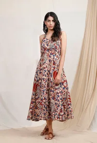 Red Kalamkari Halter Dress image 3