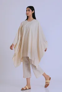Off White Schiffli Cotton Kaftan image 1