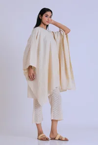 Off White Schiffli Cotton Kaftan image 3