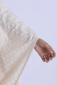 Off White Schiffli Cotton Kaftan image 5