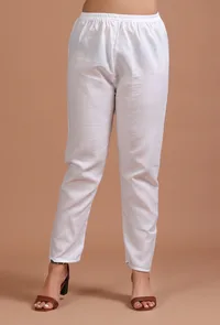 Set Of 2: Blue & White Cotton Plain Kurta & Pant Set image 4