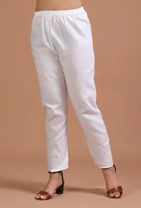 Set Of 2: Blue & White Cotton Plain Kurta & Pant Set image 5