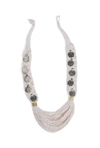 Pearl white with Contrast Green Thread Tribal Necklace image 2