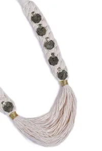 Pearl white with Contrast Green Thread Tribal Necklace image 3