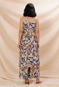 Set of 2: Beige Kalamkari Angrakha Kurta With Flared Cotton Pants image 4