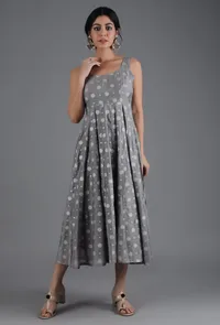 Metal Grey Chanderi Jacquard Sleeveless Dress image 2