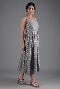 Metal Grey Chanderi Jacquard Sleeveless Dress image 3