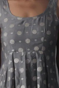 Metal Grey Chanderi Jacquard Sleeveless Dress image 6