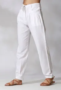 White Mid-Waist Cotton Pants With Front Pockets image 3