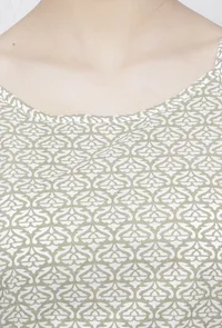 Sage Green Floral Hand-Block Printed Cotton Tie Up Slip Kurta image 5