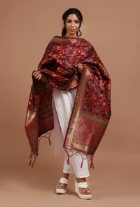 Maroon Color Semi Silk Dupatta With Zari Weaving image 2