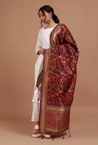 Maroon Color Semi Silk Dupatta With Zari Weaving image 3