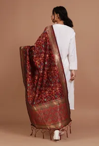 Maroon Color Semi Silk Dupatta With Zari Weaving image 4
