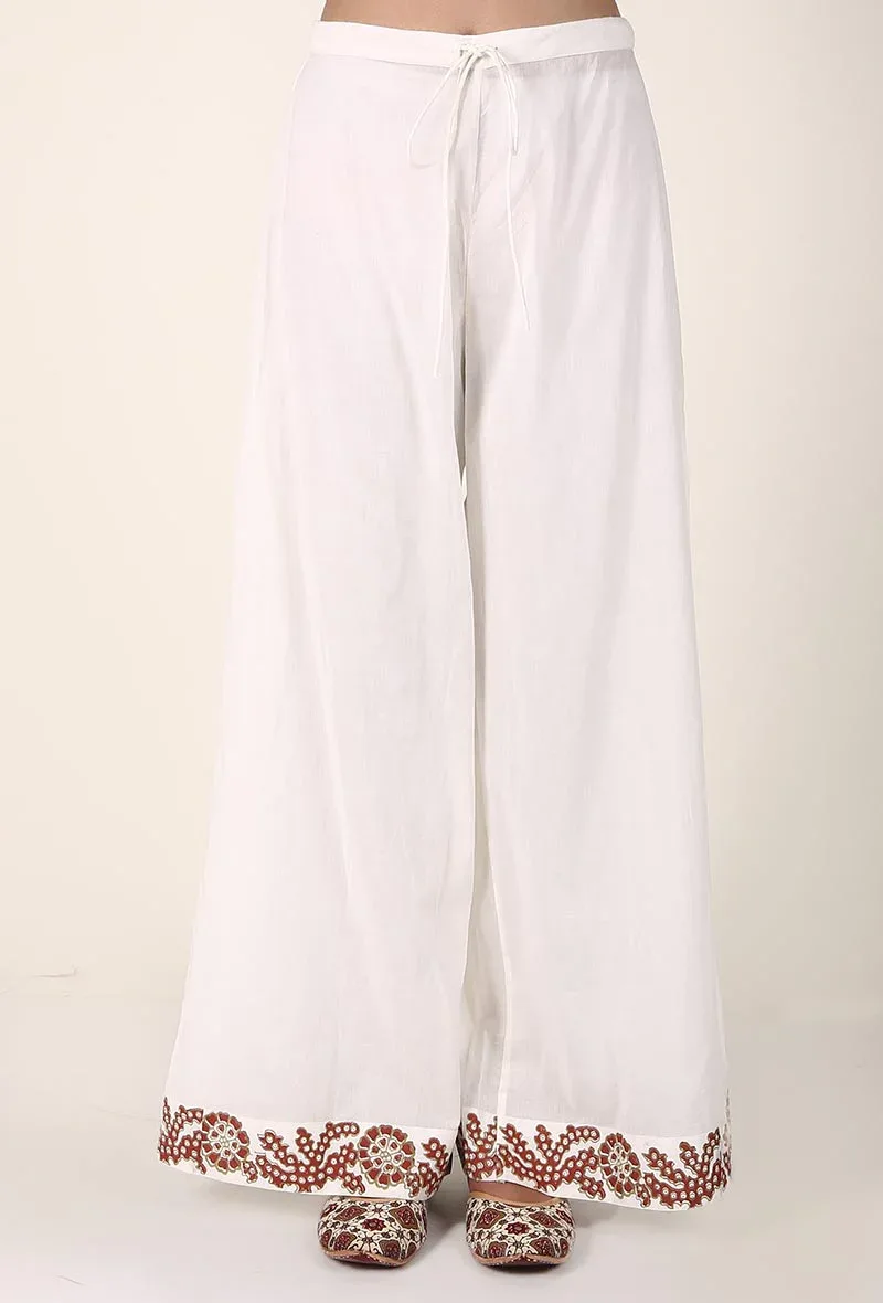 Red Floral Handblocked Cotton Palazzo