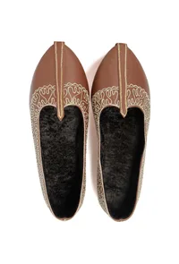 Brown Zari Aari Embroidered Juttis image 1