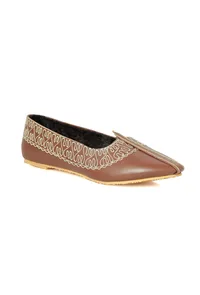 Brown Zari Aari Embroidered Juttis image 3