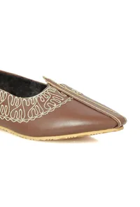 Brown Zari Aari Embroidered Juttis image 6