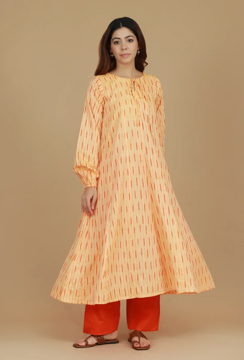 Orange Ikat Cotton Kurta